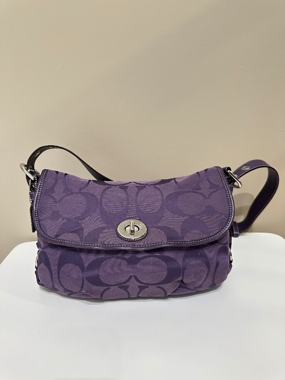 Rare Vintage Coach Purple Signature Flap Duffle Shoulder Bag Crossbody Bag